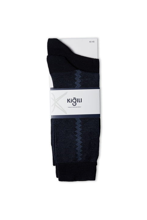 Indigo 2-Pack Cotton Lycra Flexible Patterned Thin Socks Set