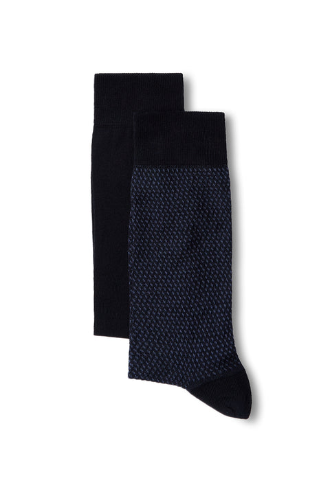 Indigo 2-Pack Cotton Lycra Flexible Patterned Thin Socks Set