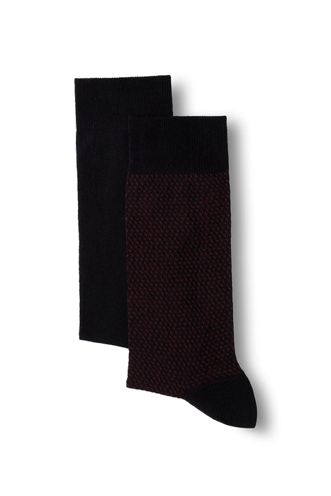 Dark Burgundy 2-Pack Cotton Lycra Flexible Patterned Thin Socks Set