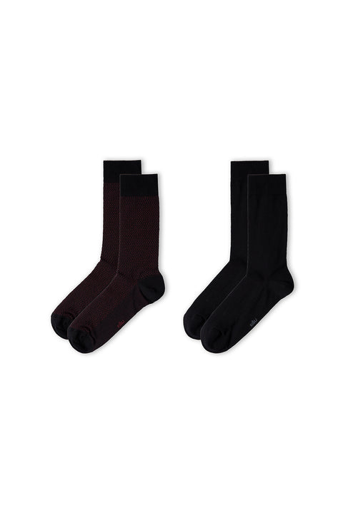 Dark Burgundy 2-Pack Cotton Lycra Flexible Patterned Thin Socks Set