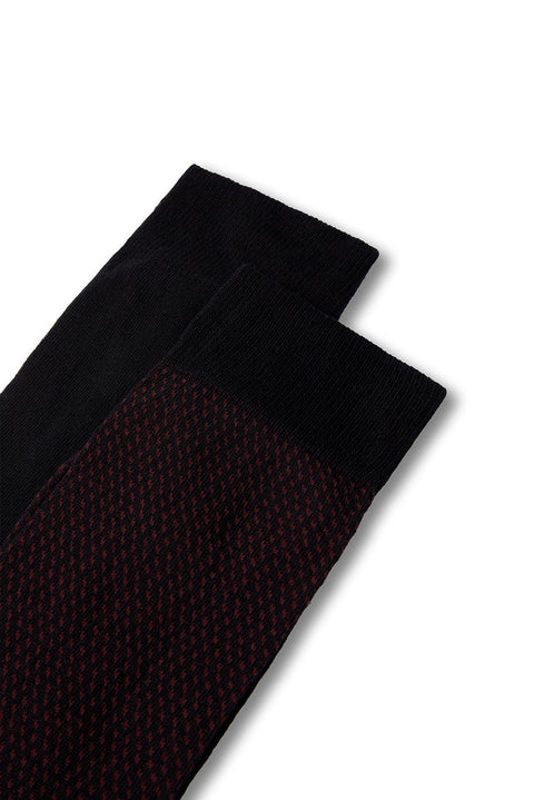 Dark Burgundy 2-Pack Cotton Lycra Flexible Patterned Thin Socks Set