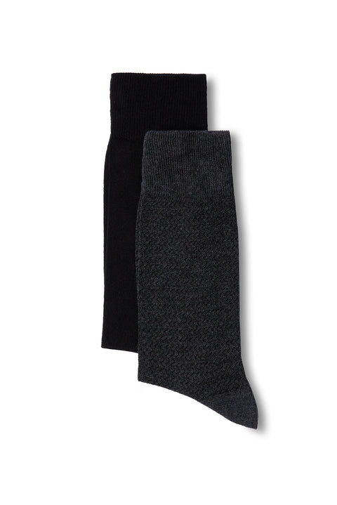 Medium Heather Grey 2-Pack Cotton Lycra Flexible Patterned Thin Sock Set