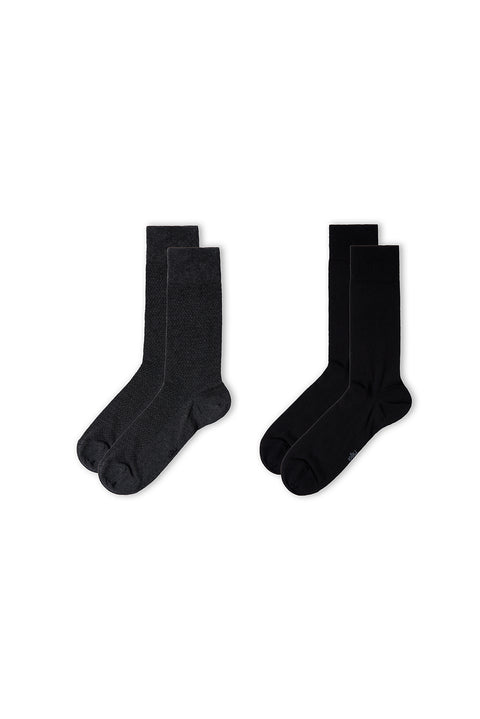 Medium Heather Grey 2-Pack Cotton Lycra Flexible Patterned Thin Sock Set