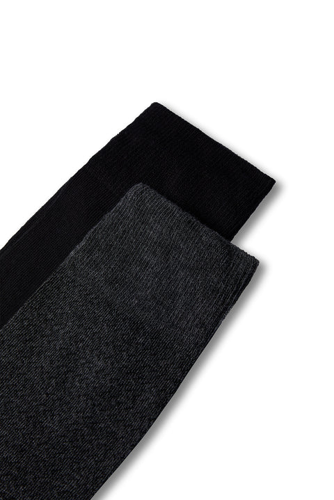 Medium Heather Grey 2-Pack Cotton Lycra Flexible Patterned Thin Sock Set