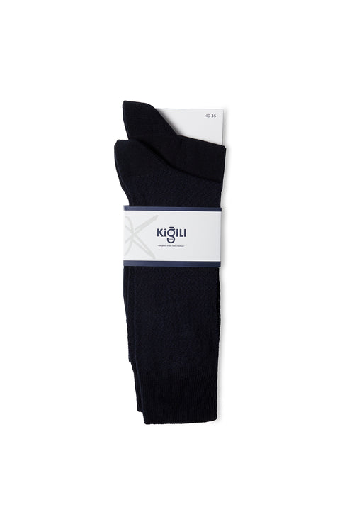 Dark Navy 2-Pack Cotton Lycra Flexible Patterned Thin Sock Set