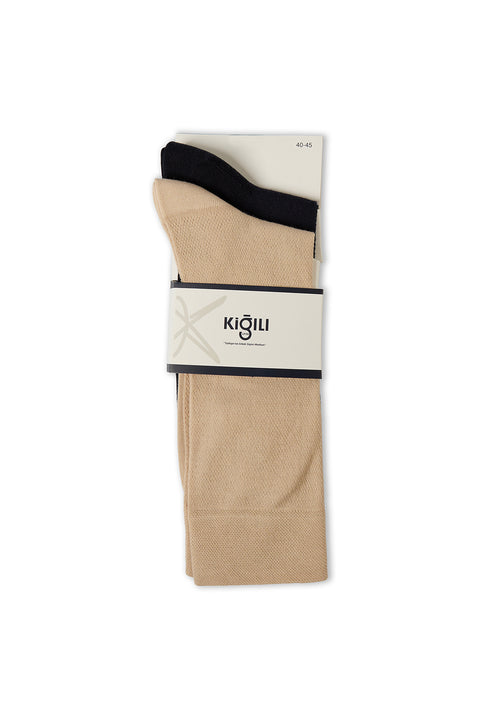 Medium Beige 2-Pack Patterned Socks