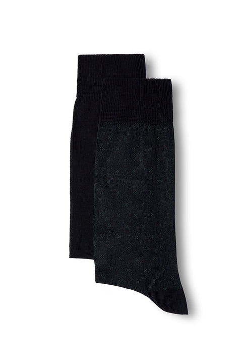 Petroleum Green 2-Pack Cotton Lycra Flexible Patterned Thin Sock Set
