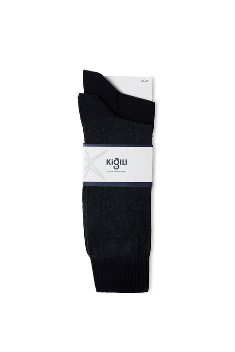 Petroleum Green 2-Pack Cotton Lycra Flexible Patterned Thin Sock Set