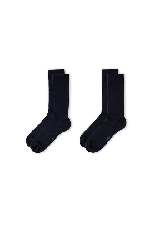 Dark Navy 2-Pack Cotton Lycra Flexible Patterned Thin Sock Set