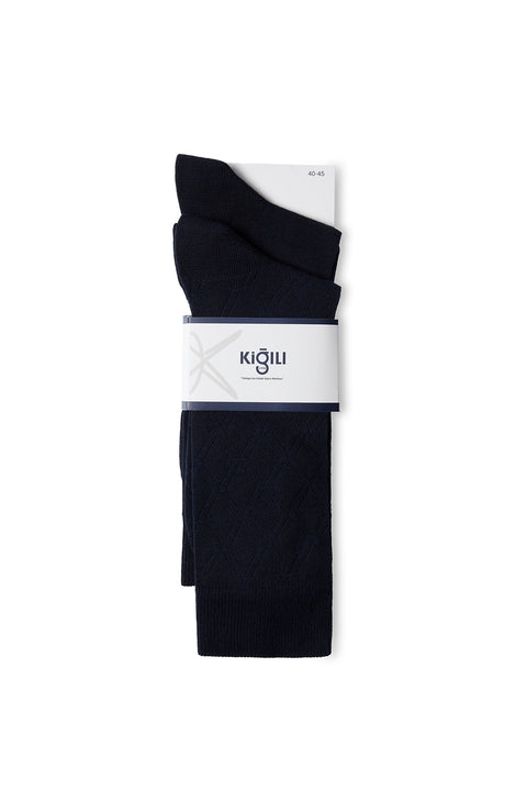 Dark Navy 2-Pack Cotton Lycra Flexible Patterned Thin Sock Set