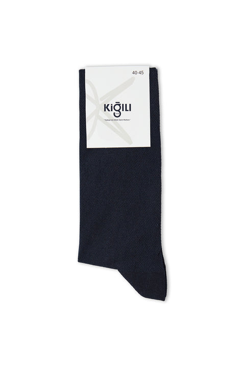 Koyu Lacivert Tekli Desenli Pamuklu İnce Çorap