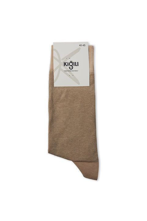 Koyu Bej Tekli Desenli Pamuklu İnce Çorap