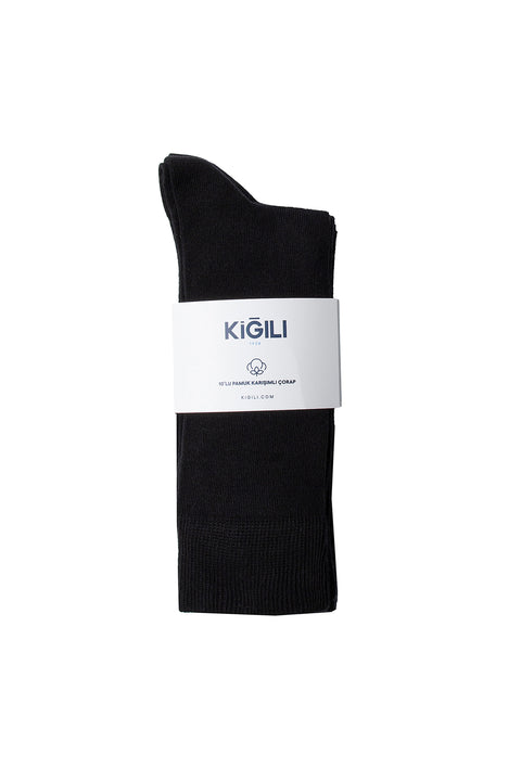 Black Cotton Flexible Classic Socks Set of 10