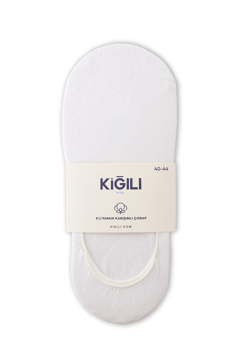 Beyaz 5'li Pamuklu Esnek Loafer Çorap Seti
