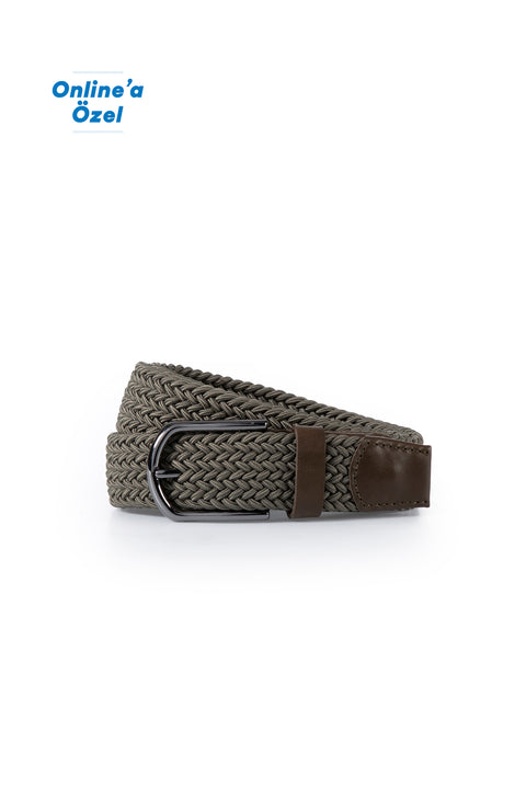 Medium Khaki Sporty Lycra Elastic Knit Belt in Gift Box