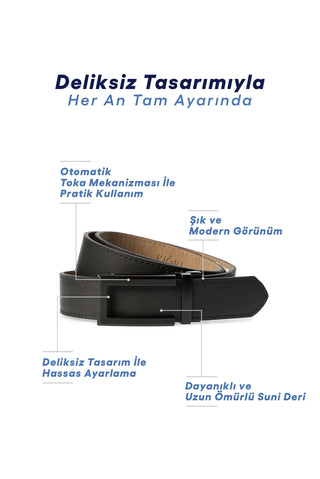  Siyah Otomatik Tokalı Düz Kemer