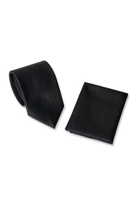 Black Patterned Tie & Handkerchief Gift Boxed Set (2-piece)