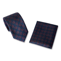 Burgundy Floral Patterned Tie & Pocket Square Gift Box Set