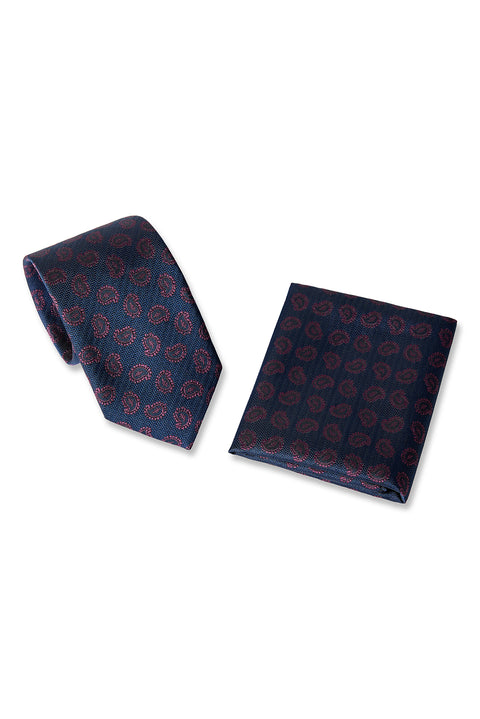 Burgundy Floral Patterned Tie & Pocket Square Gift Box Set
