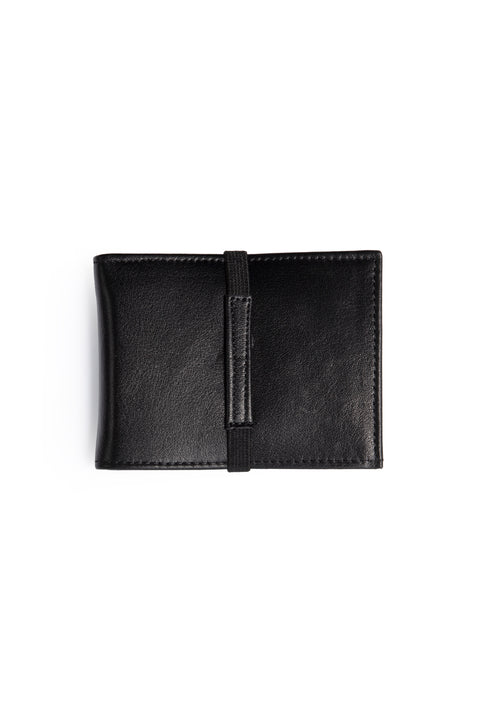 Black Leather Wallet with Elastic Strap