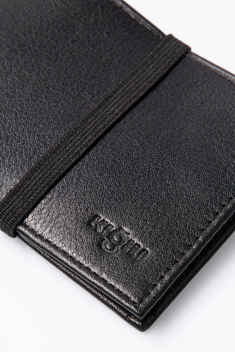 Black Leather Wallet with Elastic Strap