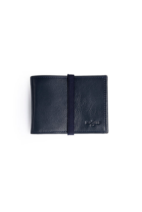 Dark Navy Leather Wallet with Elastic Waistband