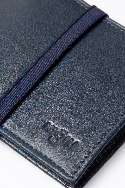 Dark Navy Leather Wallet with Elastic Waistband