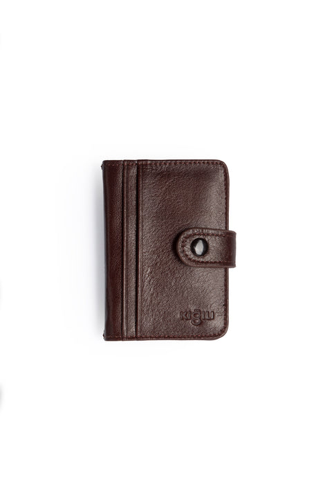 Dark Brown Snap-Fastener Leather Card Holder