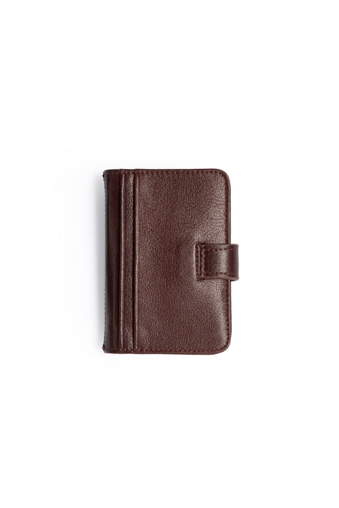 Dark Brown Snap-Fastener Leather Card Holder