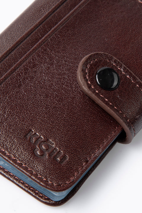 Dark Brown Snap-Fastener Leather Card Holder