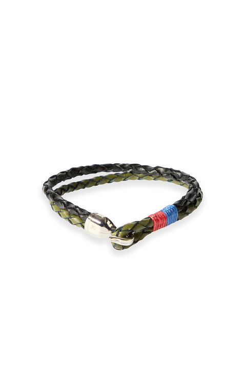 Medium Khaki Round Braided Genuine Leather Bracelet