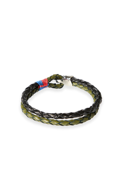 Medium Khaki Round Braided Genuine Leather Bracelet