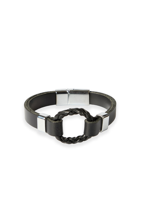 Black Ring Genuine Leather Bracelet
