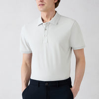 Light Gray Wrinkle-Free Polo Neck Slim Fit Ribbed Cotton T-Shirt