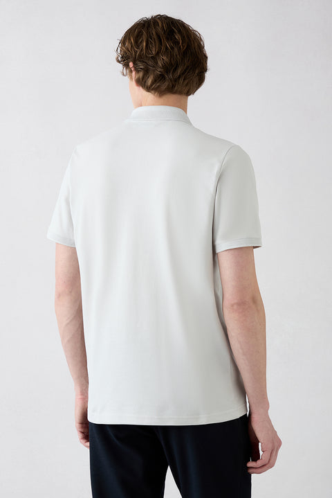 Light Gray Wrinkle-Free Polo Neck Slim Fit Ribbed Cotton T-Shirt