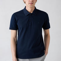 Koyu Lacivert Kıvrılmaz Polo Yaka Slim Fit Dar Kesim Ribana Detaylı Pamuk Tişört