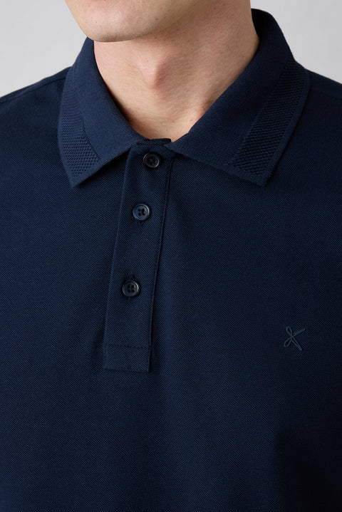 Koyu Lacivert Kıvrılmaz Polo Yaka Slim Fit Dar Kesim Ribana Detaylı Pamuk Tişört