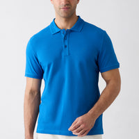 Navy Non-Curl Polo Collar Slim Fit Ribbed Detail Cotton T-Shirt