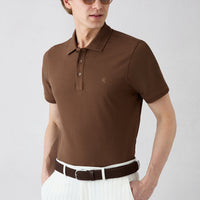 Orta Kahve Kıvrılmaz Polo Yaka Slim Fit Dar Kesim Ribana Detaylı Pamuk Tişört