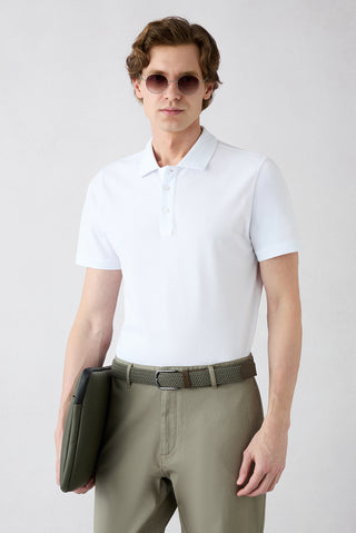  Beyaz Kıvrılmaz Polo Yaka Slim Fit Dar Kesim Ribana Detaylı Pamuk Tişört