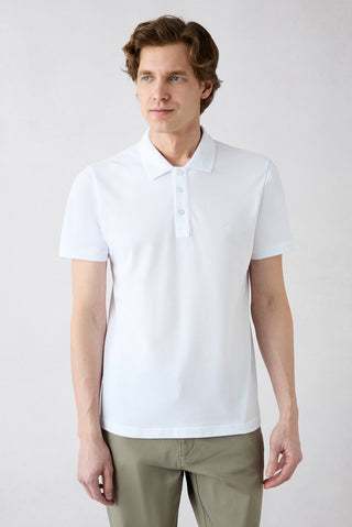  Beyaz Kıvrılmaz Polo Yaka Slim Fit Dar Kesim Ribana Detaylı Pamuk Tişört