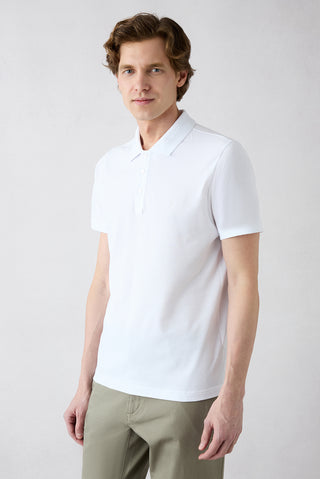  Beyaz Kıvrılmaz Polo Yaka Slim Fit Dar Kesim Ribana Detaylı Pamuk Tişört