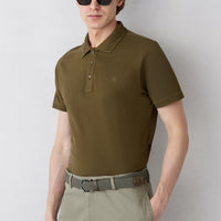 Orta Haki Kıvrılmaz Polo Yaka Slim Fit Dar Kesim Ribana Detaylı Pamuk Tişört