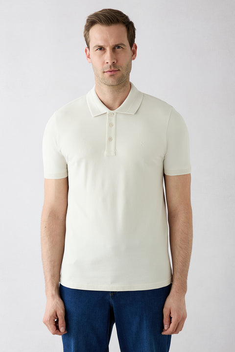Taş Kıvrılmaz Polo Yaka Slim Fit Dar Kesim Ribana Detaylı Pamuk Tişört