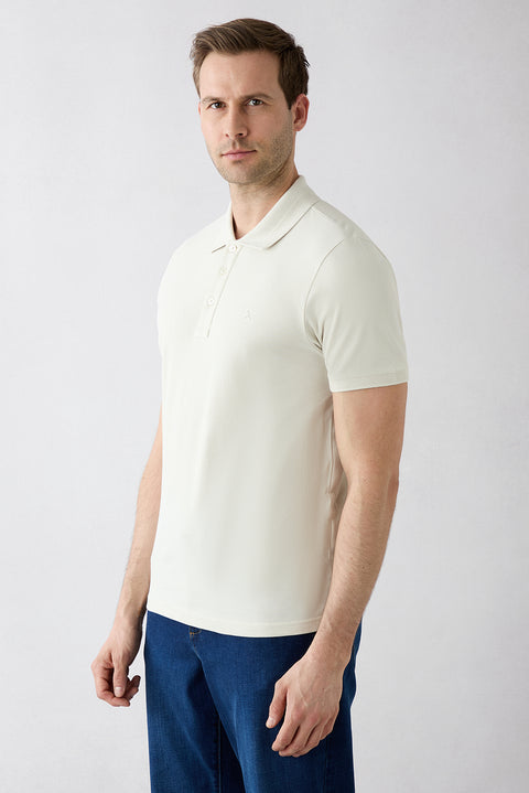 Taş Kıvrılmaz Polo Yaka Slim Fit Dar Kesim Ribana Detaylı Pamuk Tişört