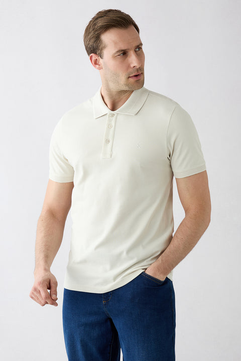 Taş Kıvrılmaz Polo Yaka Slim Fit Dar Kesim Ribana Detaylı Pamuk Tişört