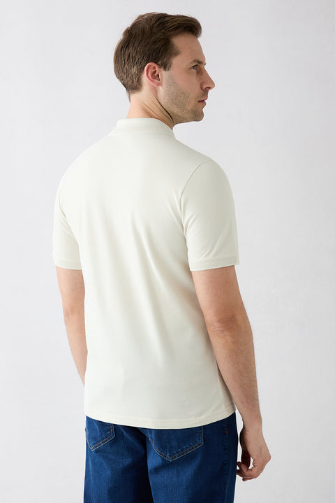 Taş Kıvrılmaz Polo Yaka Slim Fit Dar Kesim Ribana Detaylı Pamuk Tişört