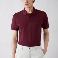 Koyu Bordo Kıvrılmaz Polo Yaka Slim Fit Dar Kesim Ribana Detaylı Pamuk Tişört