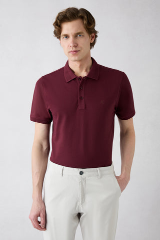  Koyu Bordo Kıvrılmaz Polo Yaka Slim Fit Dar Kesim Ribana Detaylı Pamuk Tişört