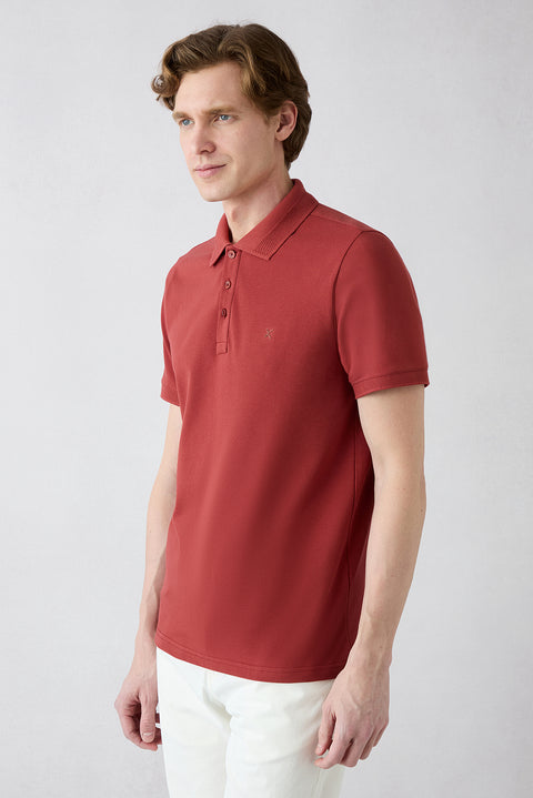Turuncu Kıvrılmaz Polo Yaka Slim Fit Dar Kesim Ribana Detaylı Pamuk Tişört